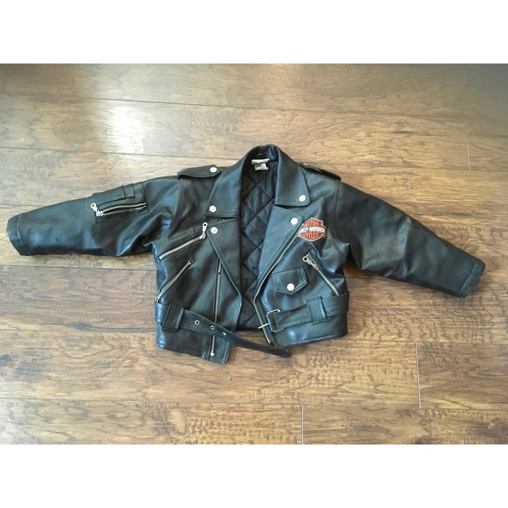 Harley Davidson Kids Faux Leather Biker Jacket Black Embroidered Logo Size 5